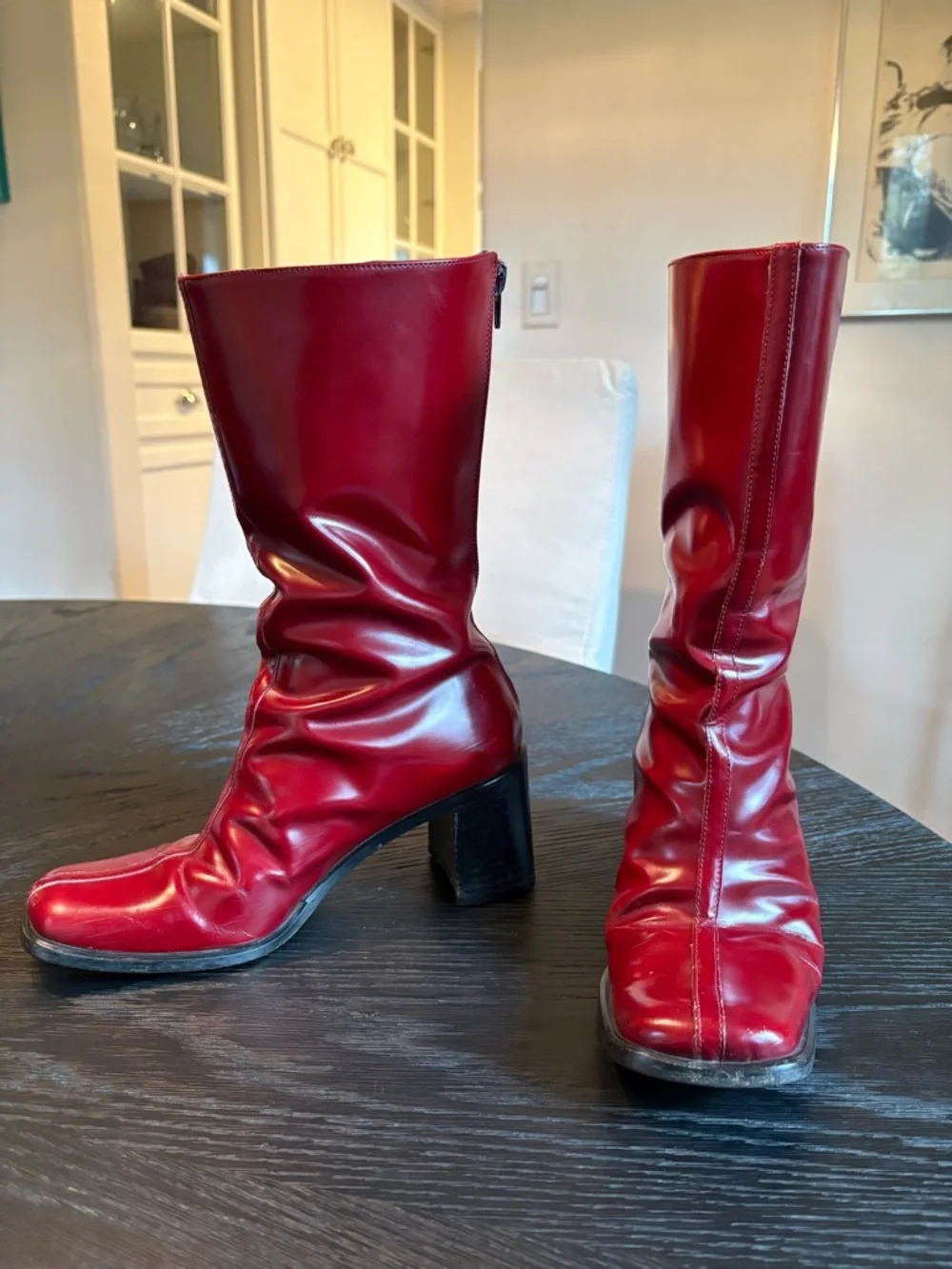 COACH Virginia J021 Burgundy Leather Square Toe Boots Made in Italy Size 6B - Picture 2 of 15